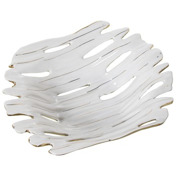 Centrotavola In Ceramica - Bianco E Dorato- 30x25x8cm