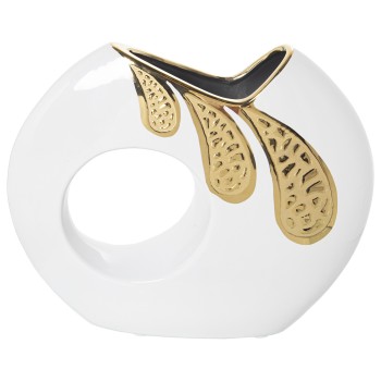 Vase En Céramique - Blanc Et Doré- 29x8x24cm