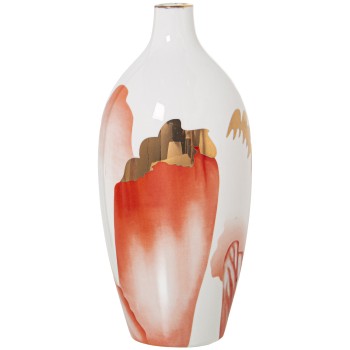 Vase En Céramique - Blanc, Saumon Et Or- Ø12x27cm