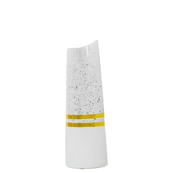 Jarr N Cer Mica Plateado/blanco C/franjas Oro 10x10x31cm