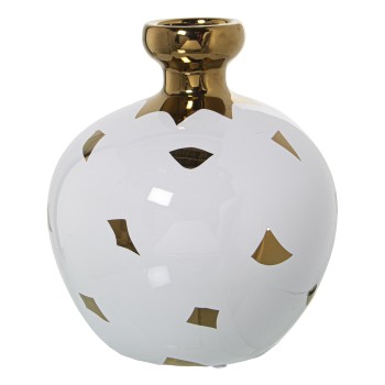 White And Gold Ceramic Vase- Ø20x23cm