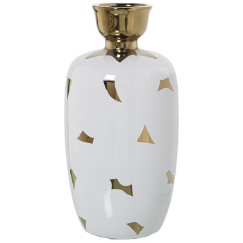 White And Gold Ceramic Vase- Ø14x28cm