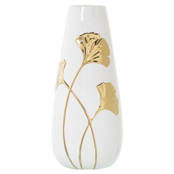 White With Gold Flowers Ceramic Vase- Ø16x35cm
