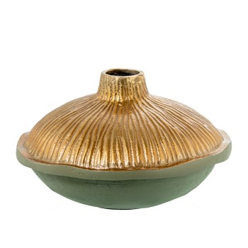 Jarrón Aluminio 15cm Oro/verde Ø25x15cm