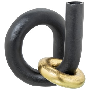 Black Aluminium Vase W/golden Ring 20x17x22cm