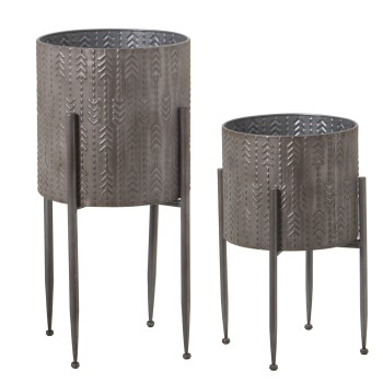 Set 4 Portavasi In Metallo Con Gambe - Argentato- Ø30x54+ø26x40cm (2 De Cada)