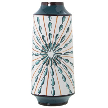 Vase En Céramique - Blanc Et Bleu- Ø14x30cm