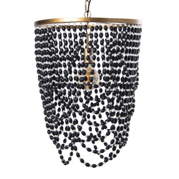 Iron Metal With Wood Beads Pendant Light - 1xe27, Max.60w- Ø46x61/160cm