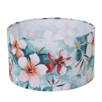 Paralume Cilindrico In Velluto Stampato Fiori- Ø35x20cm, Para Bombilla E-27