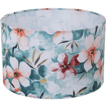Paralume Cilindrico In Velluto Stampato Fiori- Ø40x25cm, Para Bombilla E-27