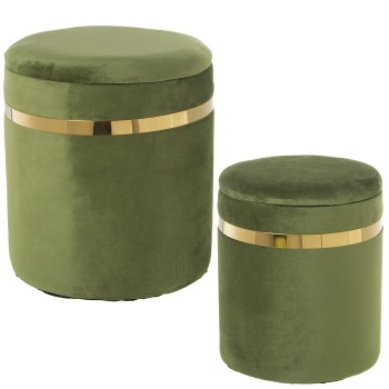 Set De 2 Poufs De Rangement En Velours - Vert- Ø38x44cm+ø33x38cm, Poliéster