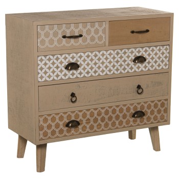 Cómoda Madera C/5 Cajones, Abeto+contrach. +patas De Pino 80x35x76cm