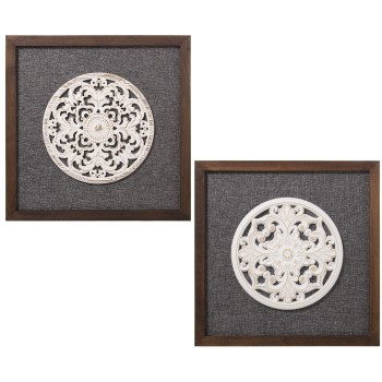 Retablo Madera Calado Blancoen Cuadro Enmarcado Surtido 50x50x3cm, Dm+abeto+lino