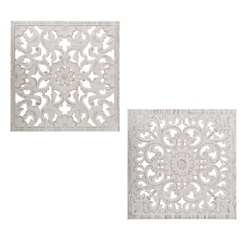 Pickled White Wooden Fretwork Wall Decorations 40x40x1,2cm, Madera: Dm