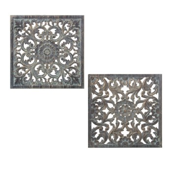Aged Green And Gold Wooden Fretwork Wall Decorations _40x40x1,5cm