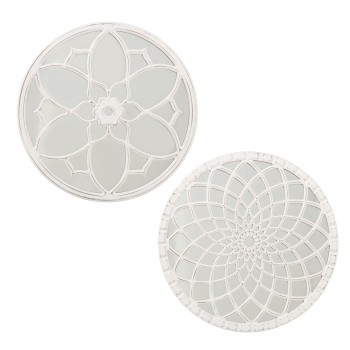 Pickled White Wooden Fretwork With Mirror Wall Decorations Ø40x1,4cm, Madera: Dm