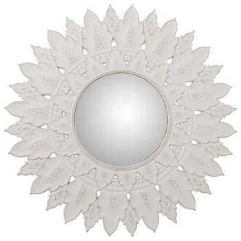 Miroir Rond En Bois Ajouré - Blanc Décapé - Ø70cm - Int:ø28cm- Ø70x2cm, Int:ø28cm