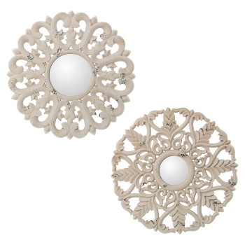 Retablo Madera Calado Blancoenvej. C/espejo Decorativo Sur Ø40x1,5cm, Madera:dm
