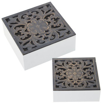 Set 2 Cajas Madera Caladas 20x20x8,5+16x16x6,5cm