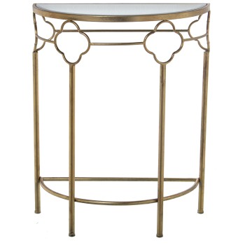 Consolle Da Ingresso Semicircolare In Metallo E Vetro Specchio - Dorato- 60x30,5x75cm, Mat: Hierro