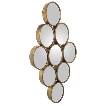 Espelho Em Metal Dourado 9 Circulos 39,5x5x79,5, Cada Espelho:12x16cm