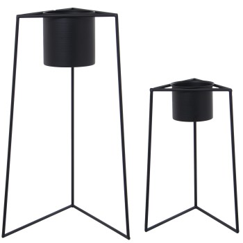 Set 2 Black Metal Flower Pots_25x22x50+34x29x60cm