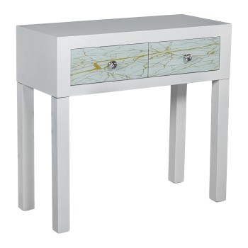 Console D´entr†ëe Avec 2 Tiroirs En Bois Laqu†ë Blanc/dor†ë