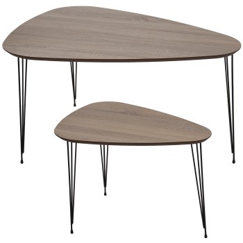 Set 2 Metal/wooden Tables Black Legs On Oak- _90x60x49,5cm+60x40x45cm