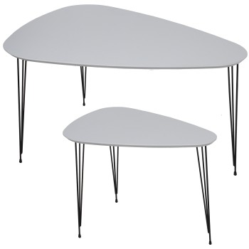 Set 2 Mesas Centro+72245 Madera Blanca Patas Metal Negro 90x60x49,5cm+60x40x45cm