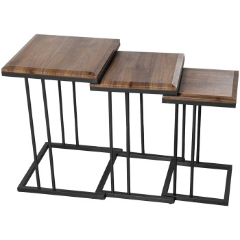 Set 3 Tavolini Legno/metallo Nero- _40x40x60+35x35x55+29x29x50cm