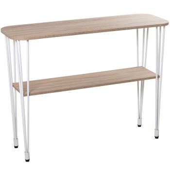 Mesa Entrada Madera Cl. Roble +72290 Patas Metal Blanco, Mon 120x40x91cm Balda:106x28x1,8c