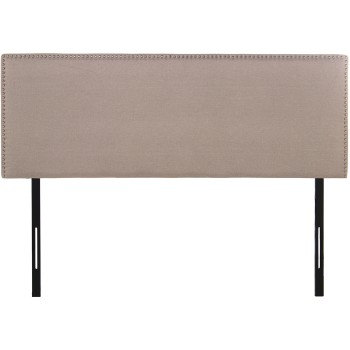 Tête De Lit Tapissé En Polyester Beige - Pieds En Métal Noir- 160x7x117/127cm, Sup:160x57cm
