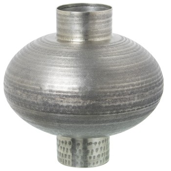 Vase En Métal Sculpté Argent Antique_ø33x33cm