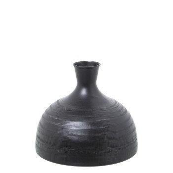 Vase En Métal Sculpté Noir_ø21x18cm