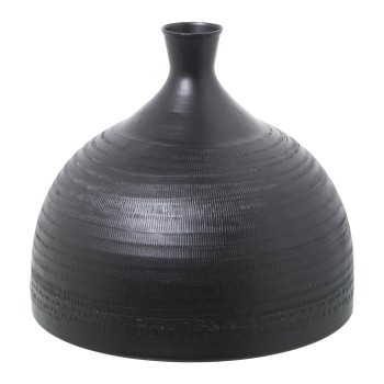 Vase En Métal Sculpté Noir_ø29x25cm