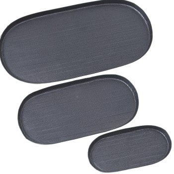 Set Of 3 Black Carved Metal Trays- _21x11+30x15+40x20x1,5cm
