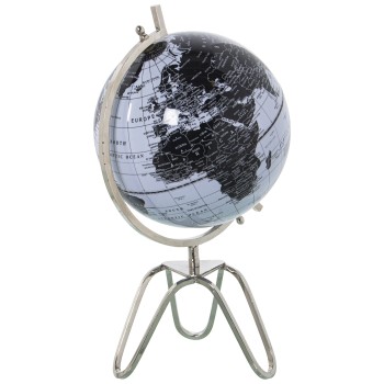 Black/white Ø20cm Tabletop Globe, Metal Base, Ø20x38cm