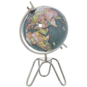 Dark Blue Ø20cm Tabletop Globe, Metal Base, Ø20x38cm