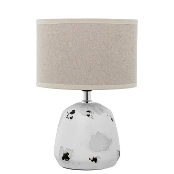 Lámpara Sobremesa Cerámica Blanco Viejo Pantalla Lino 1xe27 Ø20x28cm Base:ø13,5x13cm