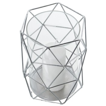 Porte-bougies En Métal Chromé Avec Cylindre En Verre _12x12x16cm