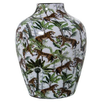 Enamelled Metal Vase-tigers_21x28cm