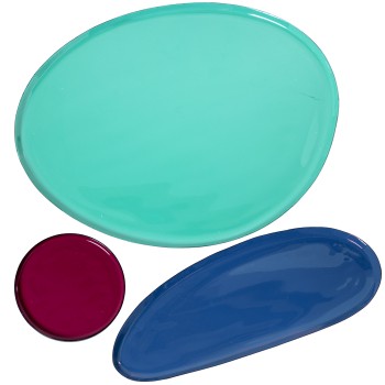Set 3 Plateaux Métal Émaillés Vert/bleu/rose_33x27x1+26x10x1+ø10x1cm