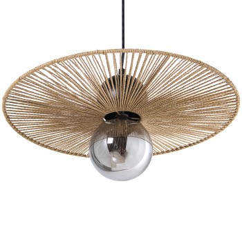 Metal/rope/glass Ceiling Lamp- _45x45x20cm