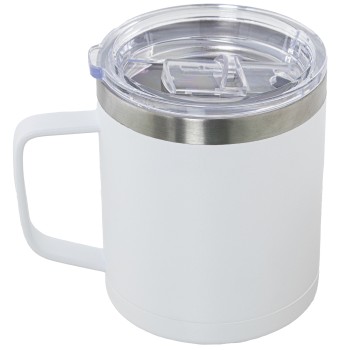 Taza/termo Café 350ml Acero Inox. Blanco C/tapa Acrílica 9x12x11cm, Doble Pared Acero