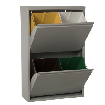 Papelera Reciclaje 4 Cubos Gris Mate-4x18l. 60x25x92cm