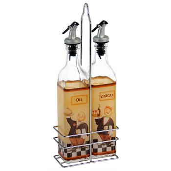 Set De Burettes À Vinaigre En Verre - 2 Pièces - Support En Métal - 500ml- _13,5x7x34cm