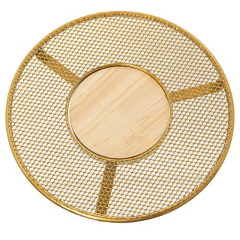 Dessous De Plat En Métal Grillagé Avec Centre En Bois - Doré- Ø20x2cm, Madera: Ø8,6cm