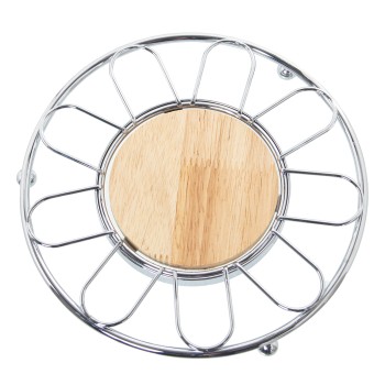 Dessous De Plat En Métal Grillagé Avec Centre En Bois - Chromé- Ø20x2cm, Madera: Ø10cm