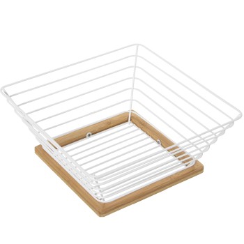 Portafutta In Metallo Con Quadro In Legno - Bianco- 25x25x10cm Base Rejilla:15x15