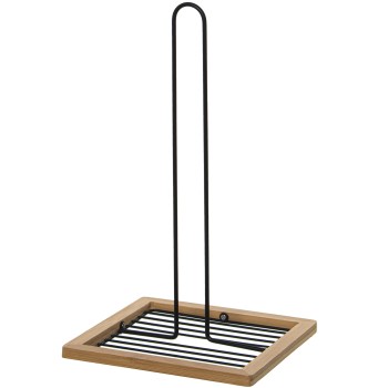 Portarotolo Da Cucina In Metallo Con Quadro In Legno - Nero- 18x18x30cm